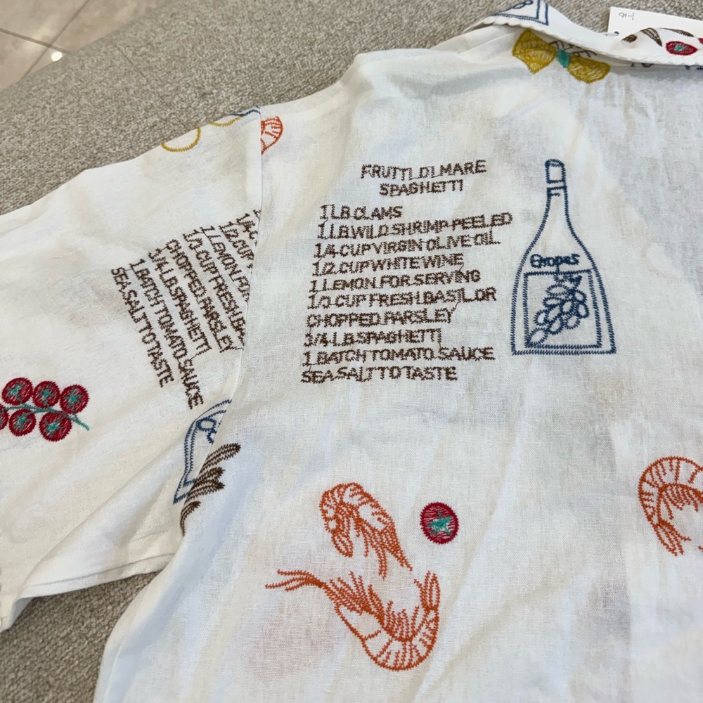 NWT Caroline Constas Frutti di Mare Embroidered Recipe Shirt - Size L - Picture 5 of 6